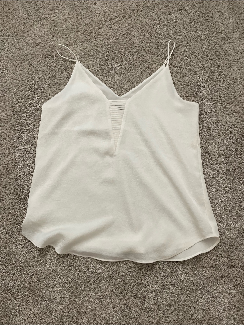 Express White V-Neck Spaghetti Strap Camisole with Ribbed Inset